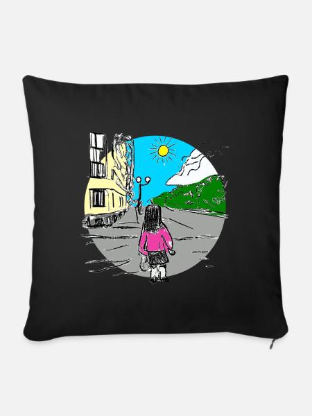 Mädchen auf der Straße - Sofakissenbezug 45 x 45 cm - Schwarz