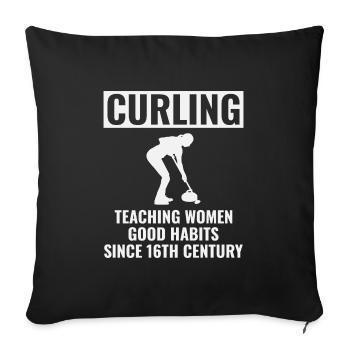 Curling Kehrfächer Winter Eissport Curler Lustig - Sofakissenbezug 45 x 45 cm - Schwarz - Vorne
