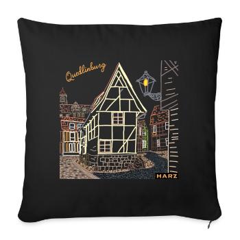 Dessin au trait de Quedlinburg, Harz, Allemagne - Housse de coussin décorative 45 x 45 cm - noir - Devant
