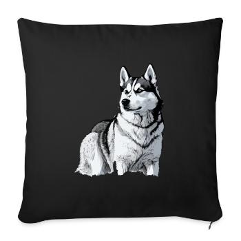 Mignon Husky Dog Breed Head Cartoon Illustration - Housse de coussin décorative 45 x 45 cm - noir - Devant