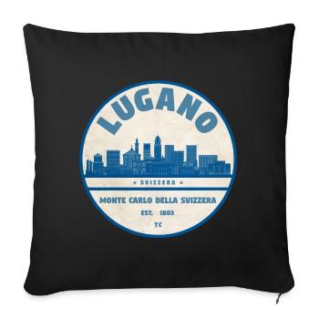 Lugano Skyline Badge - Housse de coussin décorative 45 x 45 cm - noir - Devant