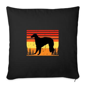 Borzoi Dog Lover Silhouette Vintage Sunset - Sofa pillowcase 17,3'' x 17,3'' (45 x 45 cm) - black - Front