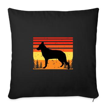 Silhouette de chien de berger d’Europe de l’Est Rétro Coucher de soleil - Housse de coussin décorative 45 x 45 cm - noir - Devant
