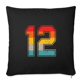 12 years retro jersey number 12 T-shirt number 12 - Sofa pillowcase 17,3'' x 17,3'' (45 x 45 cm) - black - Front