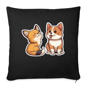 hund katze freunde Sticker aufkleber - Sofakissenbezug 45 x 45 cm - Schwarz - Vorne