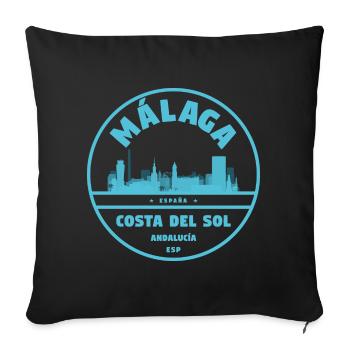Logo bleu de la Skyline côtière de Málaga - Housse de coussin décorative 45 x 45 cm - noir - Devant