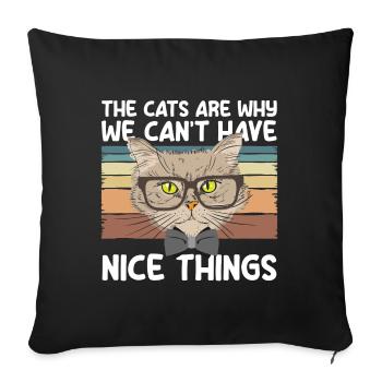 Chat Yeux de chat Ami Chat Maîtresse - Housse de coussin décorative 45 x 45 cm - noir - Devant