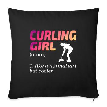 Curling Fille Sweeping Fan Winter Ice Sport Curler - Housse de coussin décorative 45 x 45 cm - noir - Devant