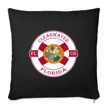 Clearwater Florida Flag USA Travel Souvenir Badge - Sofa pillowcase 17,3'' x 17,3'' (45 x 45 cm) - black - Front