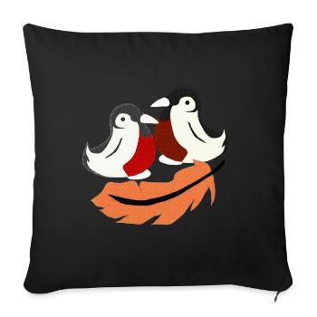 herbstvögel, niedliches vogelpaar mit feder - Sofakissenbezug 45 x 45 cm - Schwarz - Vorne