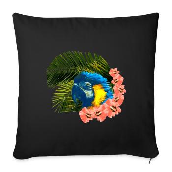 tolle urlaubsoutfits, gelbbrust ara Hibiskus - Sofakissenbezug 45 x 45 cm - Schwarz - Vorne