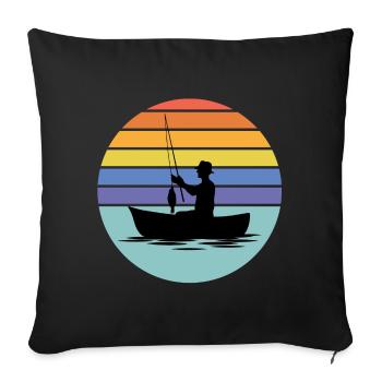 pêche, pêcheur, canne à pêche - Housse de coussin décorative 45 x 45 cm - noir - Devant