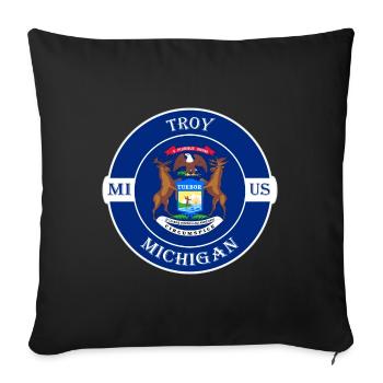 Troy Michigan Flag USA Travel Souvenir Badge - Sofa pillowcase 17,3'' x 17,3'' (45 x 45 cm) - black - Front