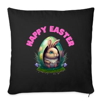 Happy Easter Frohe Ostern Hase - Sofakissenbezug 45 x 45 cm - Schwarz - Vorne