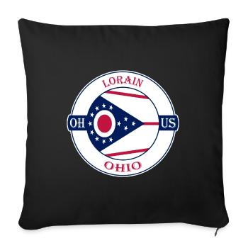 Lorain Ohio Flag USA Travel Souvenir Badge - Housse de coussin décorative 45 x 45 cm - noir - Devant