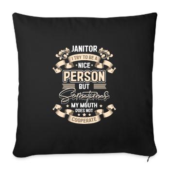 Poubelles à balai et seau de gardien - Housse de coussin décorative 45 x 45 cm - noir - Devant