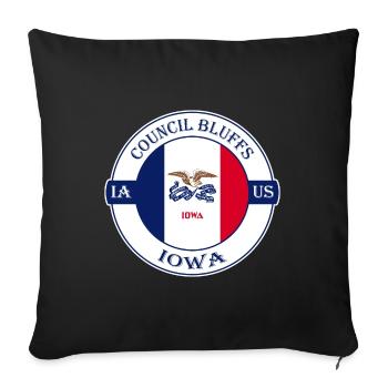 Council Bluffs Iowa Flag USA Travel Souvenir Badge - Sofa pillowcase 17,3'' x 17,3'' (45 x 45 cm) - black - Front