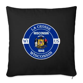 La Crosse Wisconsin Flag USA Travel Souvenir Badge - Sofa pillowcase 17,3'' x 17,3'' (45 x 45 cm) - black - Front