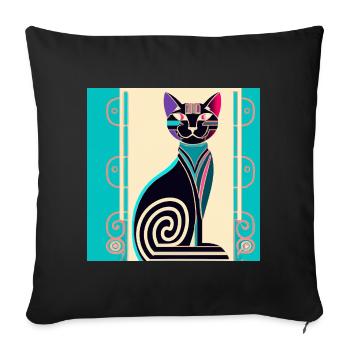 Neon Spiral Cat Art Deco - Sofa pillowcase 17,3'' x 17,3'' (45 x 45 cm) - black - Front