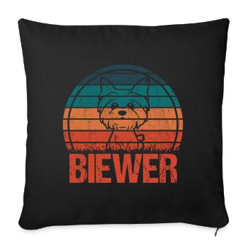 Biewer Yorkshire Terrier Dog Vintage Retro - Sofa pillowcase 17,3'' x 17,3'' (45 x 45 cm) - black - Front