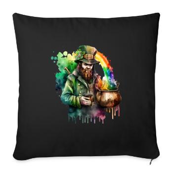 Leprechaun watercolors with hat and rainbow pot - Sofa pillowcase 17,3'' x 17,3'' (45 x 45 cm) - black - Front