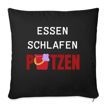 ESSEN SCHLAFEN PUTZEN - Sofakissenbezug 45 x 45 cm - Schwarz - Vorne