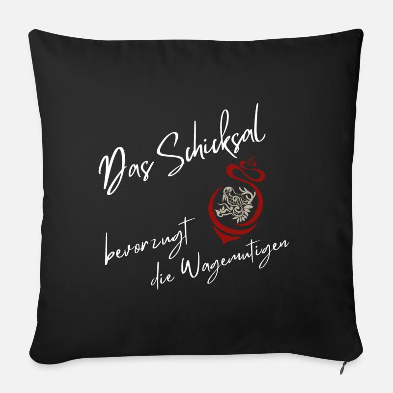 Schicksal bevorzugt die Wagemutigen Unalome Text - Sofakissenbezug 45 x 45 cm - Schwarz