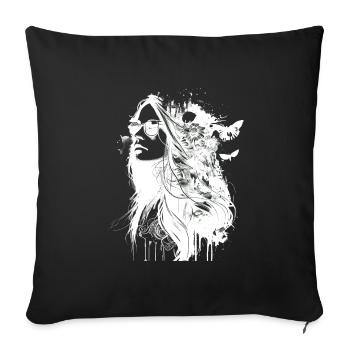 Black and White Hippie Portrait Woman with Flowers - Sofa pillowcase 17,3'' x 17,3'' (45 x 45 cm) - black - Front