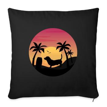 Basset Propriétaire de chien Plage Coucher de soleil Palmiers Surf - Housse de coussin décorative 45 x 45 cm - noir - Devant