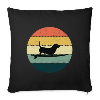 Basset Hound Propriétaire Chien Surf Planche De Surf Rétro - Housse de coussin décorative 45 x 45 cm - noir - Devant