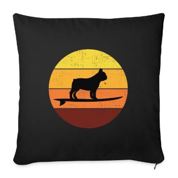 French bulldog Owner Dog Surfing Retro Vintage - Sofa pillowcase 17,3'' x 17,3'' (45 x 45 cm) - black - Front