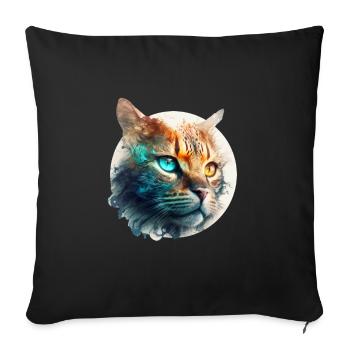 Beau chat avec deux couleurs d’yeux, hétérochromie - Housse de coussin décorative 45 x 45 cm - noir - Devant