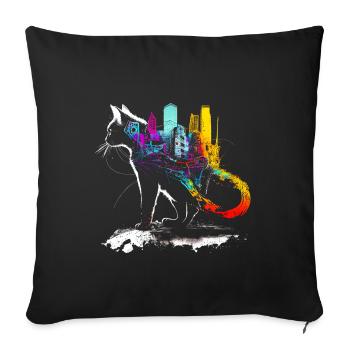 Cat with a colorful city on its back - Sofa pillowcase 17,3'' x 17,3'' (45 x 45 cm) - black - Front