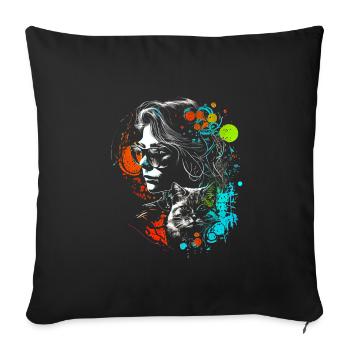 Catlady chat femme dans un style rétro cool - Housse de coussin décorative 45 x 45 cm - noir - Devant