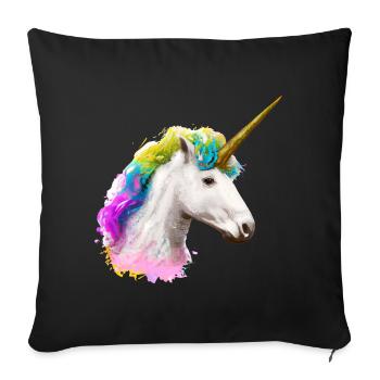 Farbenfrohes Einhorn - Sofakissenbezug 45 x 45 cm - Schwarz - Vorne