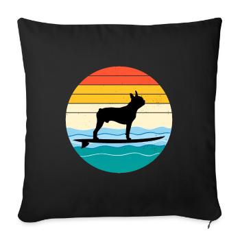 Boston terrier Propriétaire Chien Surf Sea Waves - Housse de coussin décorative 45 x 45 cm - noir - Devant