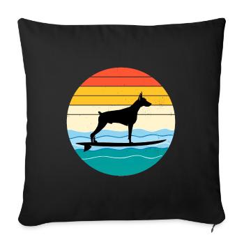 Dobermann Propriétaire Chien Surf Sea Vagues - Housse de coussin décorative 45 x 45 cm - noir - Devant