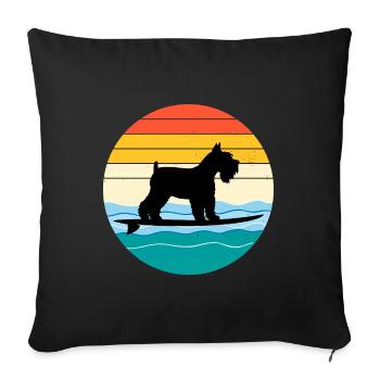 Miniature Schnauzer Dog Surfing Vintage Retro - Housse de coussin décorative 45 x 45 cm - noir - Devant