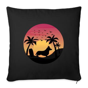 Cardigan Welsh Corgi Hund Surfen Strand Palmen - Sofakissenbezug 45 x 45 cm - Schwarz - Vorne