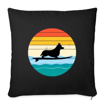 Cardigan Welsh Corgi Hund Surfen Meer Vintage Retro - Sofakissenbezug 45 x 45 cm - Schwarz - Vorne