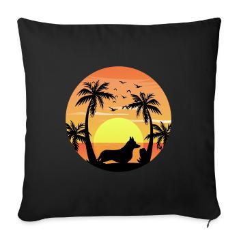 Cardigan Welsh Corgi Hund Surfen Strand Palmen - Sofakissenbezug 45 x 45 cm - Schwarz - Vorne