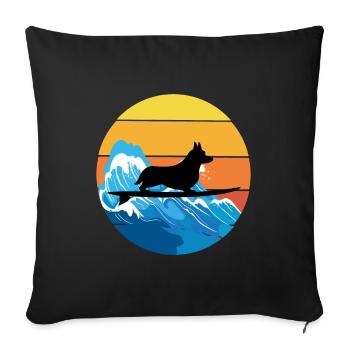Cardigan Welsh Corgi Hund Surfen Vintage Retro - Sofakissenbezug 45 x 45 cm - Schwarz - Vorne