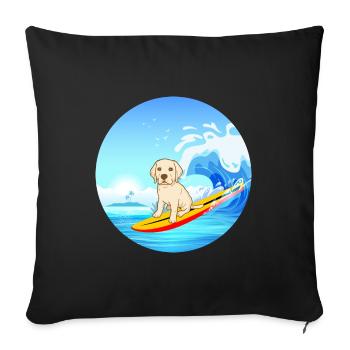 Labrador Retriever Chien Surf Vagues de la mer - Housse de coussin décorative 45 x 45 cm - noir - Devant
