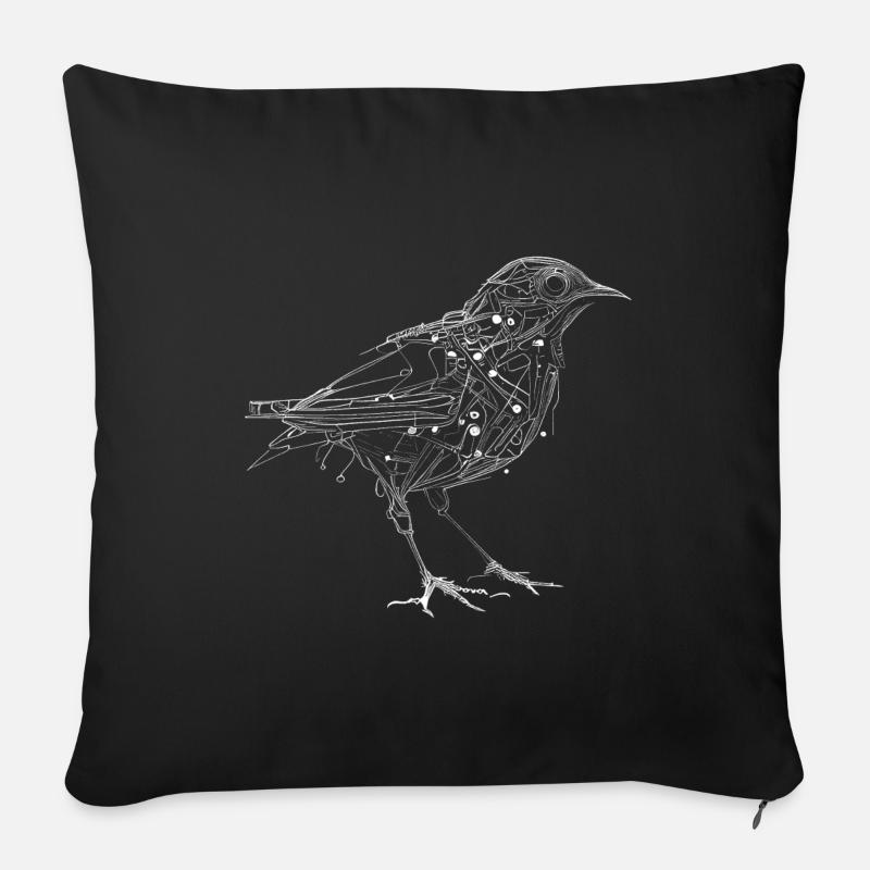 Filigraner surrealer Cyborg Vogel - Sofakissenbezug 45 x 45 cm - Schwarz
