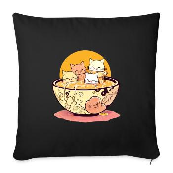 Cute Cats in Ramen Noodle Soup Bowl - Sofa pillowcase 17,3'' x 17,3'' (45 x 45 cm) - black - Front