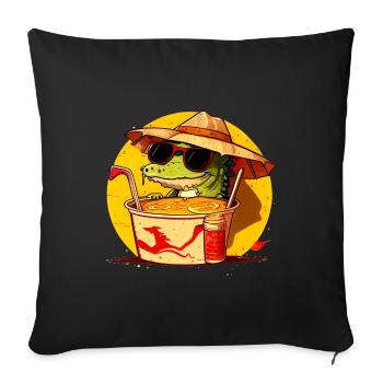 Cool crocodile sits in ramen noodle soup - Sofa pillowcase 17,3'' x 17,3'' (45 x 45 cm) - black - Front
