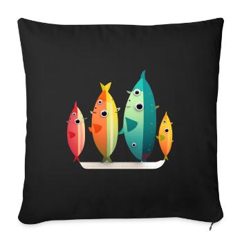 Happy fish family - art, surfing, abstract - Sofa pillowcase 17,3'' x 17,3'' (45 x 45 cm) - black - Front