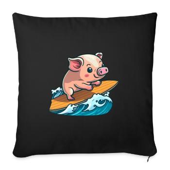Cute pig surfing in the sea on surfboard surfing - Sofa pillowcase 17,3'' x 17,3'' (45 x 45 cm) - black - Front