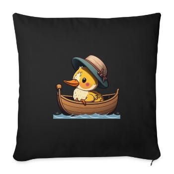 Süße Ente im Ruderboot mit Sommerhut und Blume - Sofakissenbezug 45 x 45 cm - Schwarz - Vorne