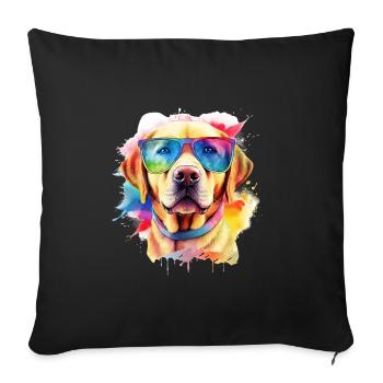 Gelber Labrador Retriever Hund mit Sonnenbrille - Sofakissenbezug 45 x 45 cm - Schwarz - Vorne